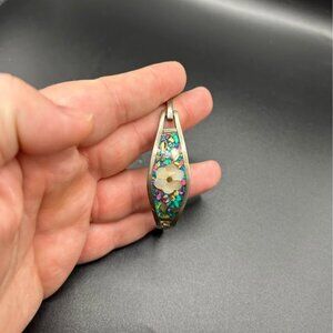 Vintage Mexican hinged bracelet with abalone and mother-of-pearl inlay taxco